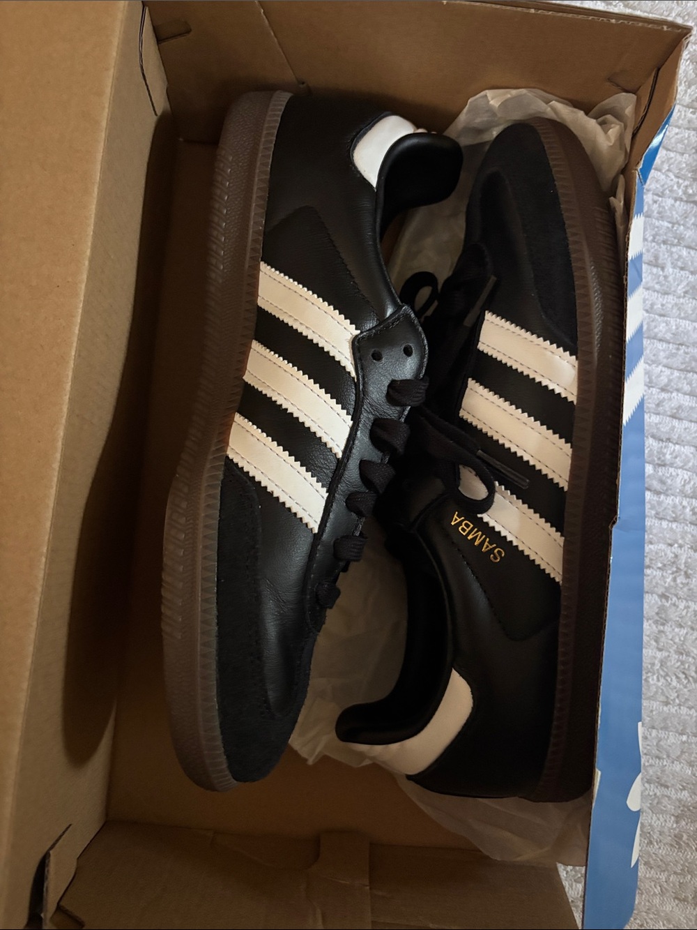 adidas Samba Black with White Stripes and Brown Gum Sole